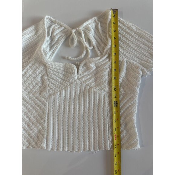 Atelier by Kirious Womens White Textured Knit Crop Top Bow Back V-Neck XL - Picture 7 of 9